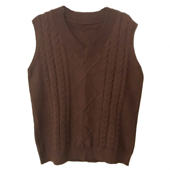 MEN'S BROWN CABLE KNIT VEST SIZE L - Picture 1 of 4